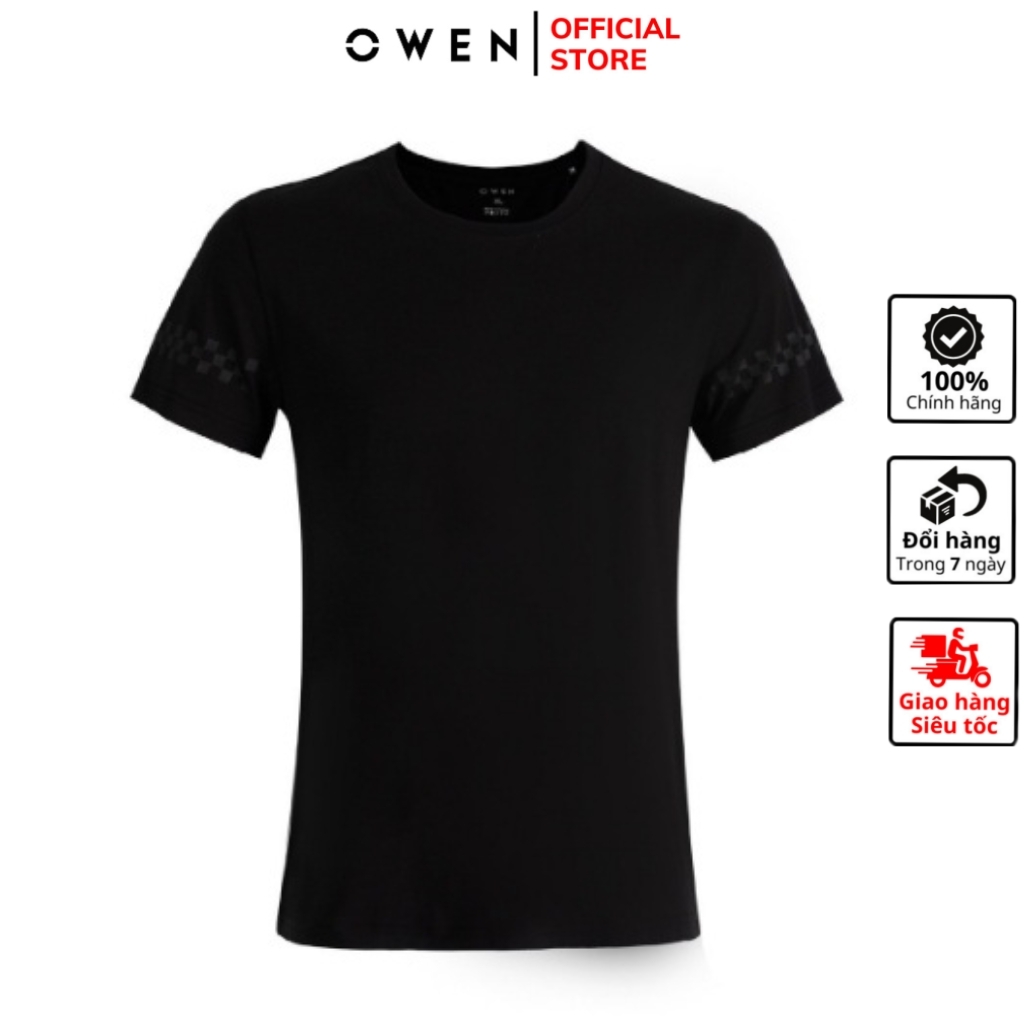 Áo Thun Nam Tay Ngắn Không Cổ Owen TSN220294 màu đen trơn dáng body fit vải cotton modal