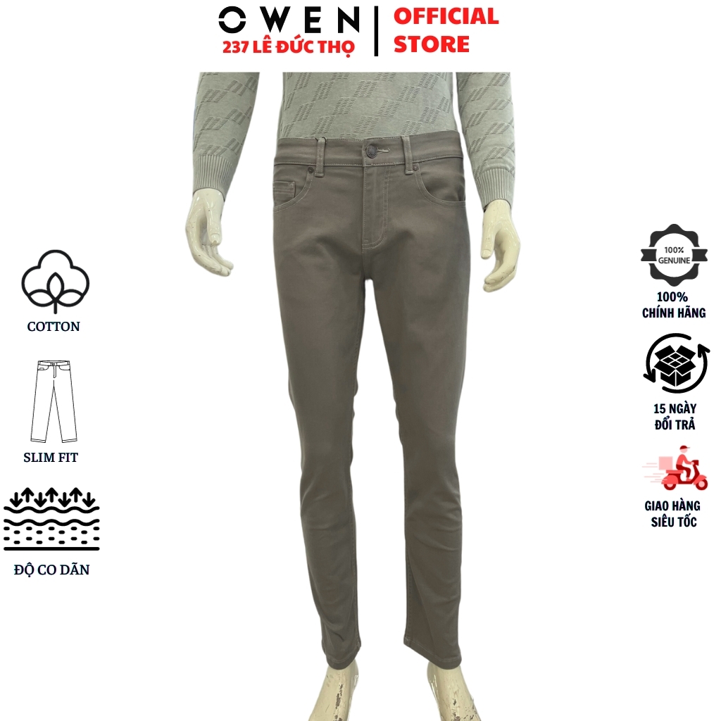 Quần Jean Nam Owen Quần Bò Nam QJS231881 màu xám nhạt trơn dáng slim fit vải denim cotton