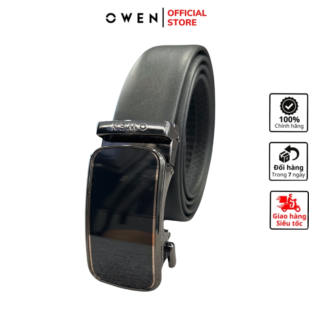 Thắt Lưng Nam Owen BELT221363 dây da màu đen Mặt Khoá Trượt Tự Động  chất liệu da PU