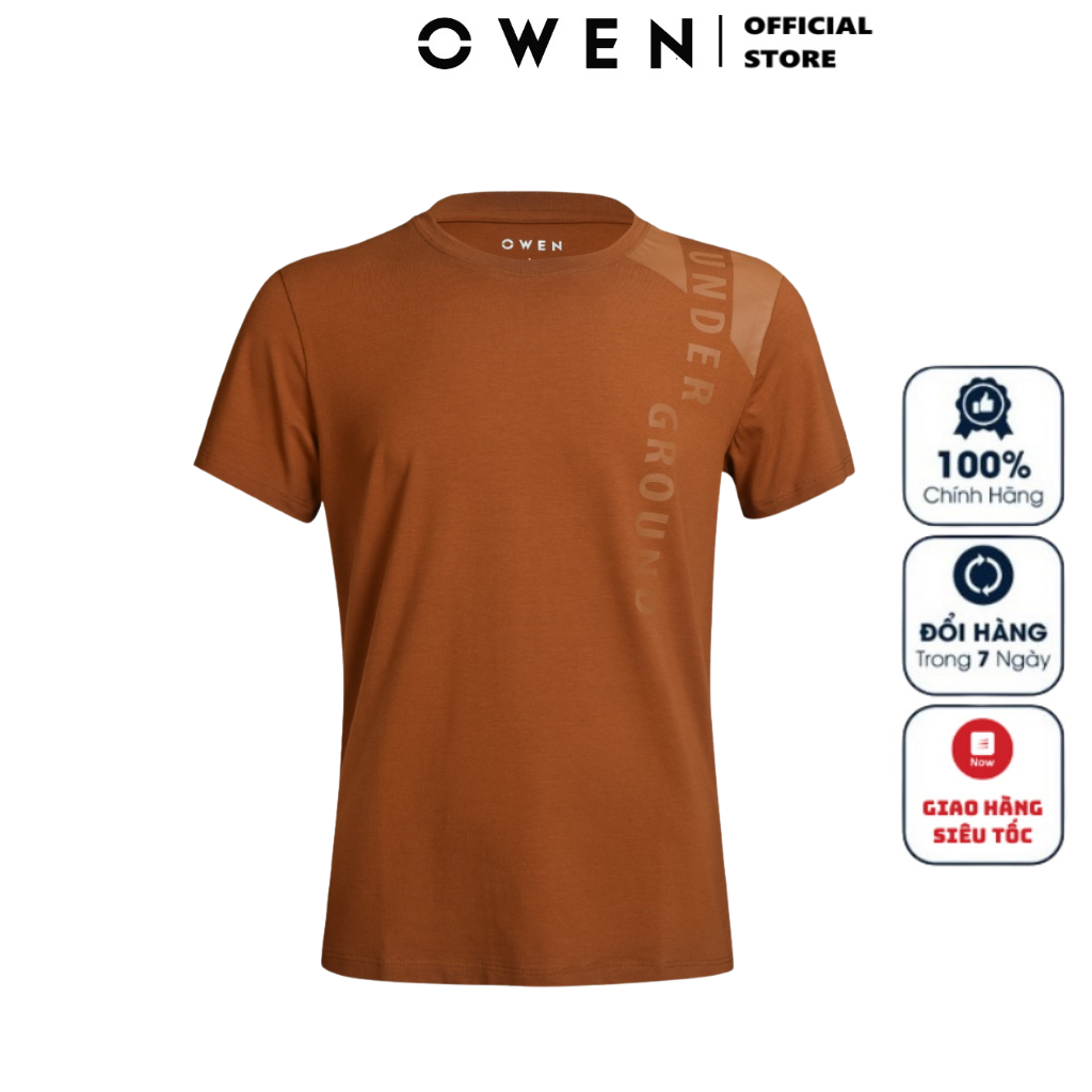 Áo Thun Nam Tay Ngắn Không Cổ Owen TSN220393 Màu Nâu In Chữ Dáng Body Fit Vải Cotton Modal Cao Cấp OwenShop Áo Thun Nam Tay Ngắn Không Cổ Owen Tsn220393 Màu Nâu In Chữ Dáng Body Fit Vải Cotton Modal Cao Cấp Owenshop