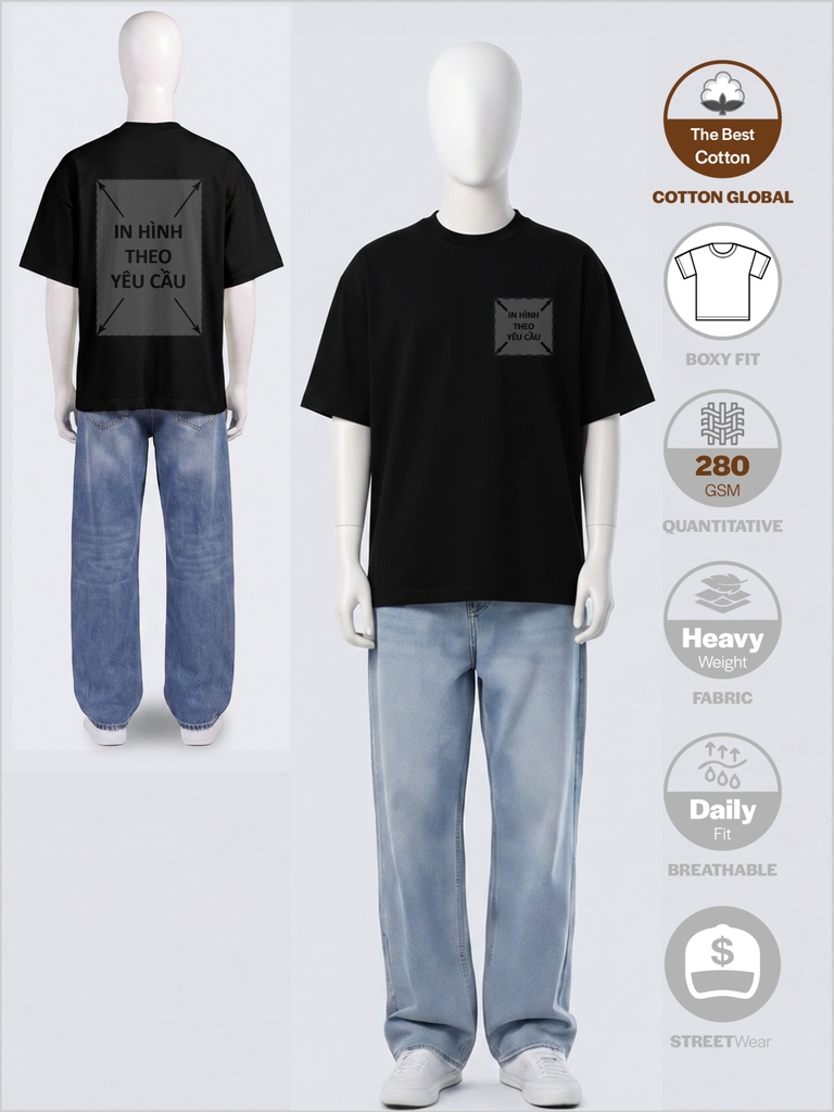 SỈ ÁO IN 2 MẶT: BOXY OVERSIZED [COTTON GLOBAL] _ MÀU ĐEN