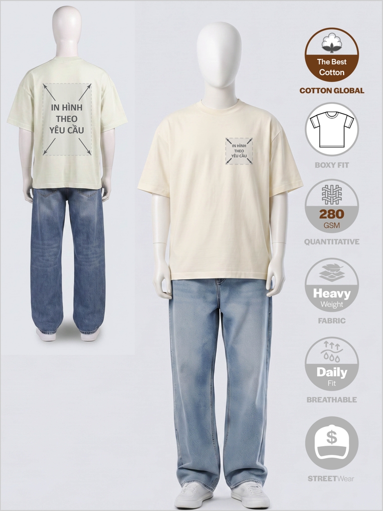 SỈ ÁO IN 2 MẶT: BOXY OVERSIZED [COTTON GLOBAL] _ MÀU KEM