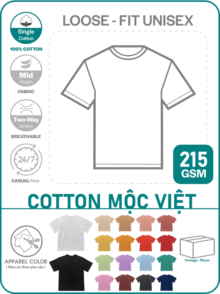 GIA CÔNG PHÔI ÁO THUN PHOM UNISEX TEE [COTTON MỘC VIỆT]_MÀU THEO YÊU CẦU
