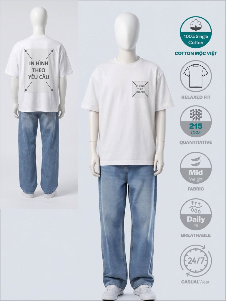 SỈ PHÔI ÁO TRẮNG+IN PHOM LOOSE - FIT UNISEX TEE [COTTON MỘC VIỆT]_IN 2 MẶT
