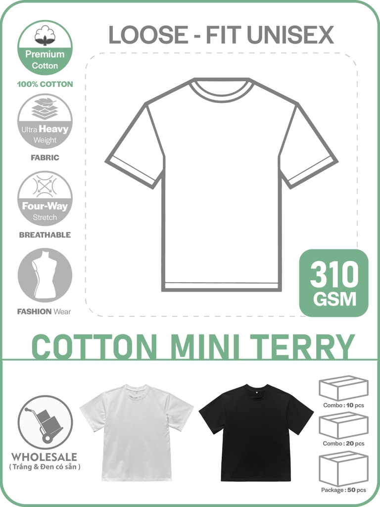 SỈ PHÔI ÁO THUN PHOM LOOSE-FIT UNISEX TEE [MINI TERRY]_CAO CẤP THỜI TRANG