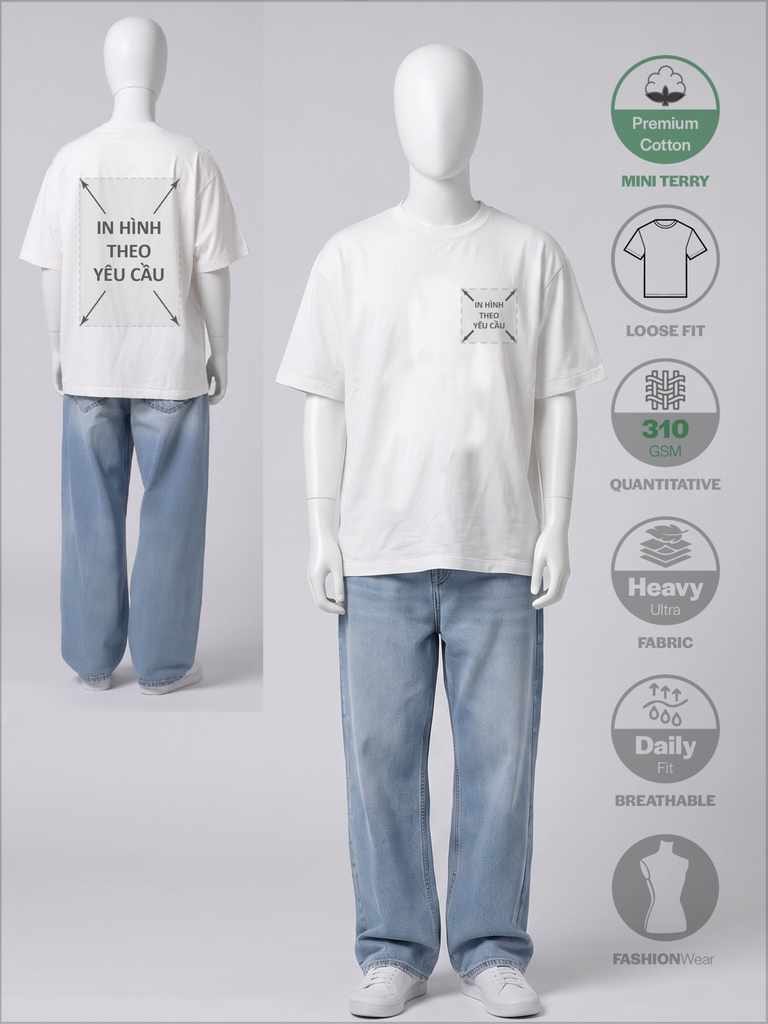 SỈ ÁO IN 2 MẶT: LOOSE - FIT UNISEX [MINI TERRY] _ MÀU TRẮNG