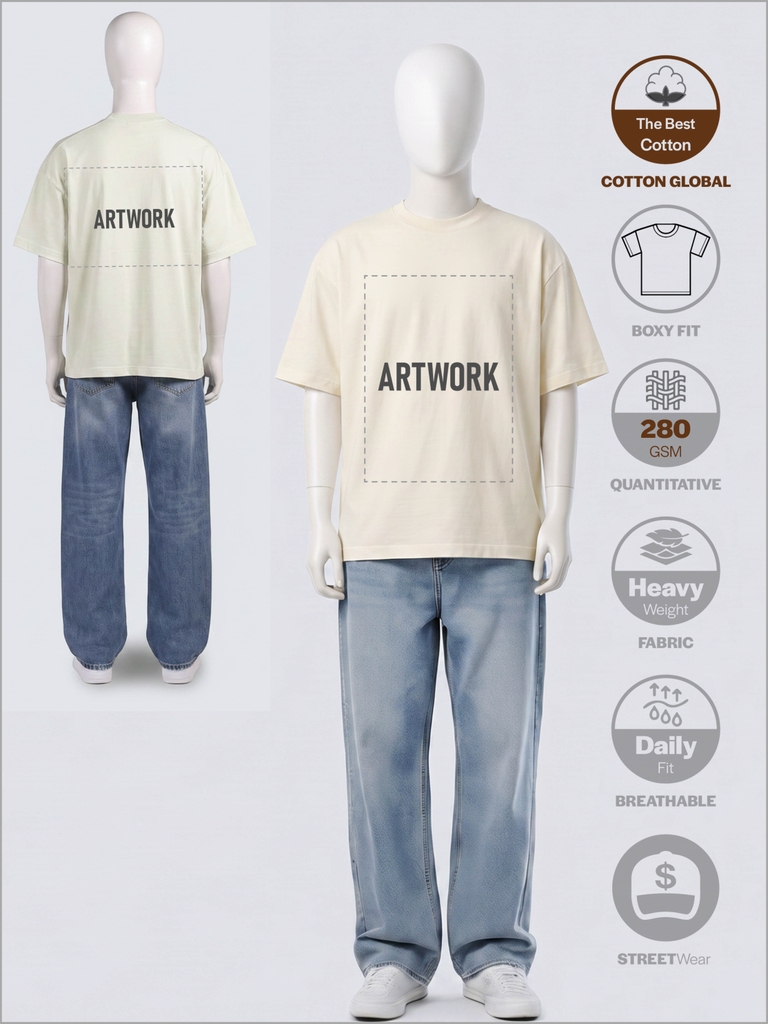 SỈ ÁO IN ARTWORK (27 X 40CM): BOXY OVERSIZED [COTTON GLOBAL] _ MÀU KEM