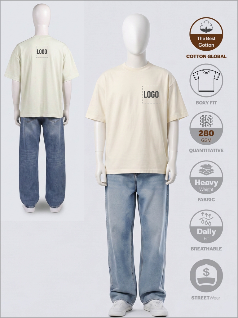 SỈ ÁO IN LOGO (10 X 10CM): BOXY OVERSIZED [COTTON GLOBAL] _ MÀU KEM