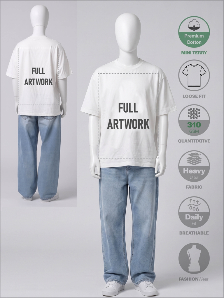 SỈ ÁO IN FULL ARTWORK (40 X 55CM): LOOSE-FIT UNISEX [MINI TERRY] _ MÀU TRẮNG