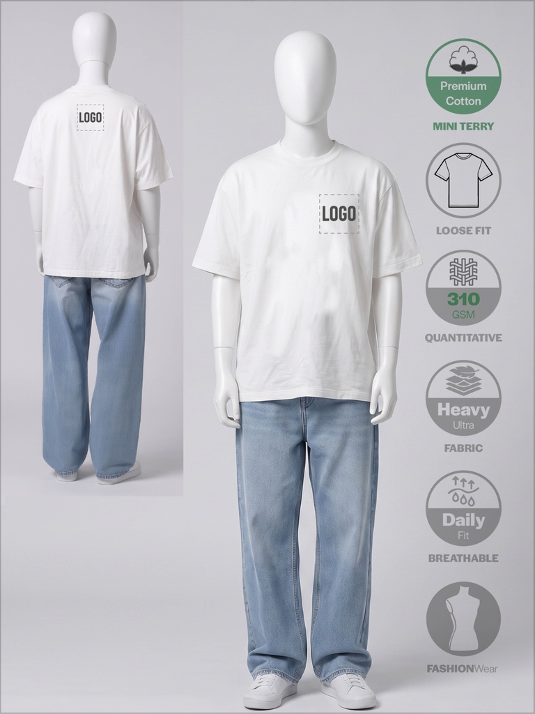 SỈ ÁO IN LOGO (10 X 10CM): LOOSE - FIT UNISEX [MINI TERRY] _ MÀU TRẮNG