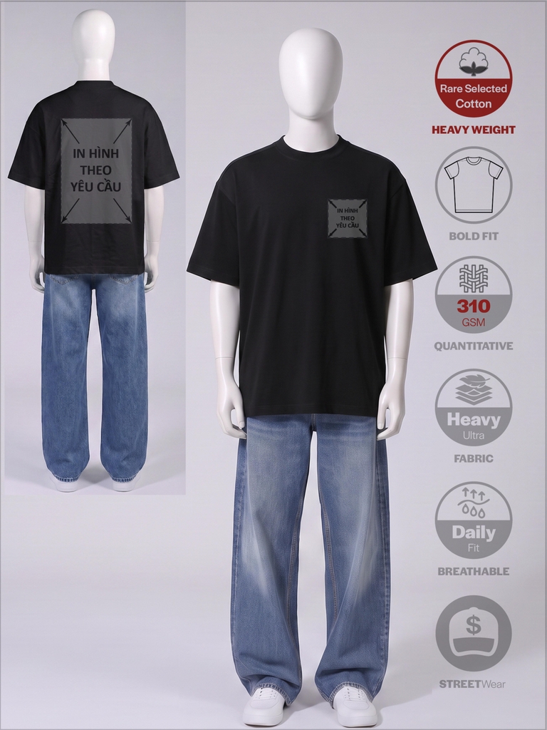 SỈ ÁO IN 2 MẶT: BOLD OVERSIZED [HEAVY WEIGHT] _ MÀU ĐEN
