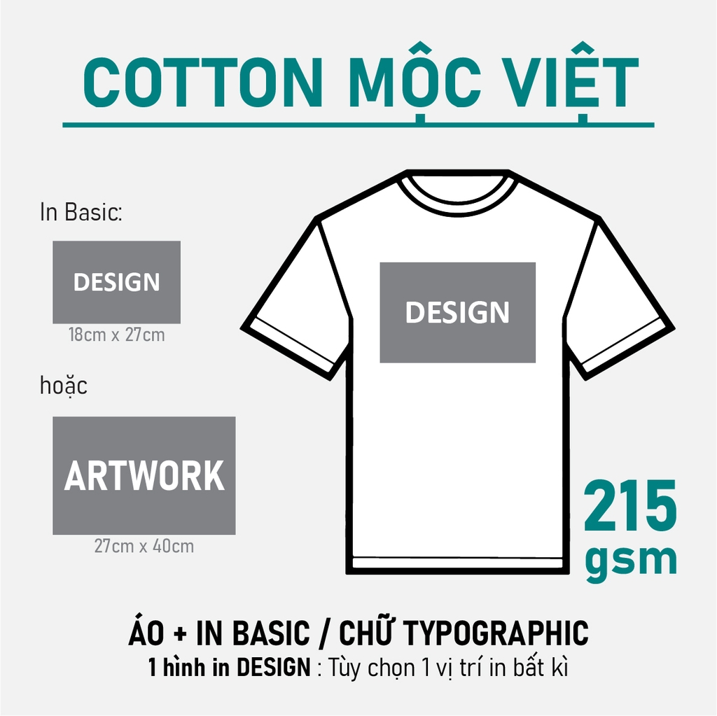 SỈ PHÔI ÁO+IN [COTTON MỘC VIỆT] PHOM UNISEX TEE_IN DESIGN (18 X 27CM)