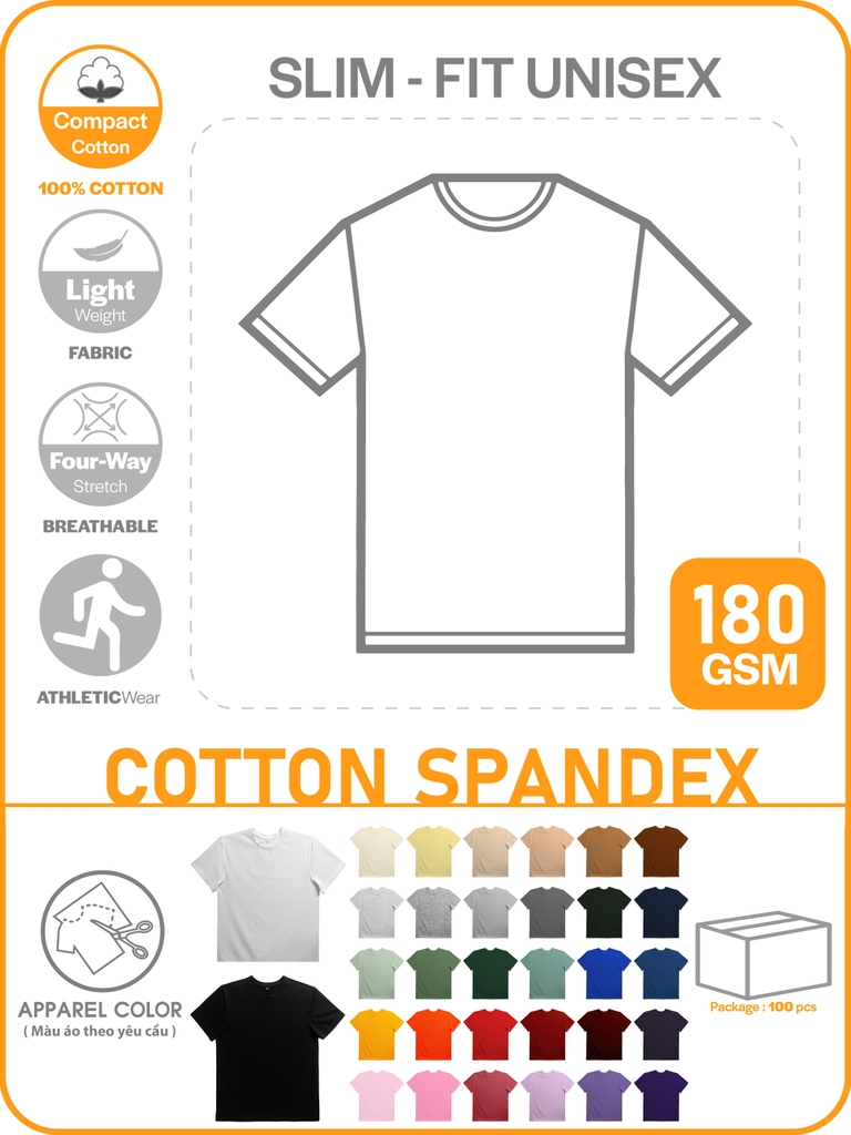 GIA CÔNG PHÔI ÁO THUN PHOM SLIM-FIT UNISEX TEE [COTTON SPANDEX]_MÀU THEO YÊU CẦU