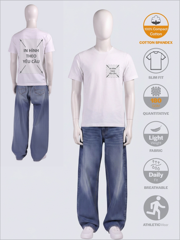 SỈ PHÔI ÁO TRẮNG+IN PHOM SLIM - FIT UNISEX TEE [COTTON SPANDEX]_IN 2 MẶT