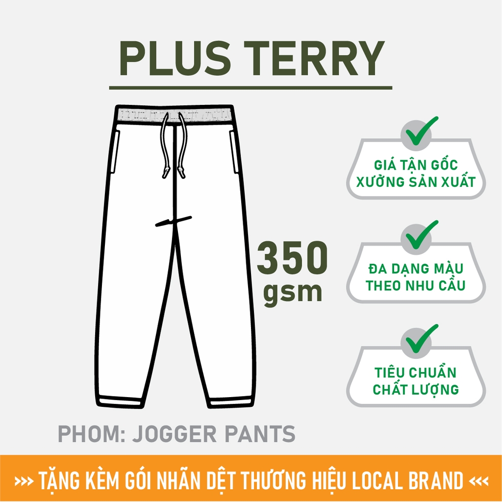 GIA CÔNG PHÔI QUẦN JOGGER TRƠN [ PLUS TERRY] PHOM UNISEX_MÀU THEO YÊU CẦU