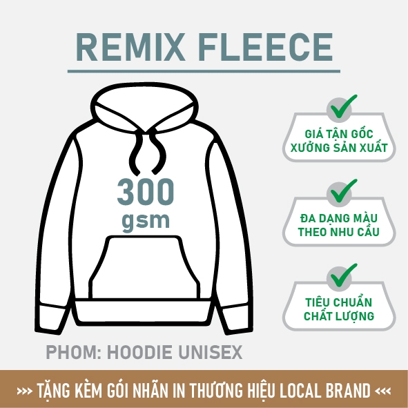 GIA CÔNG PHÔI ÁO HOODIE TRƠN [REMIX FLEECE] PHOM UNISEX BASIC_MÀU THEO YÊU CẦU