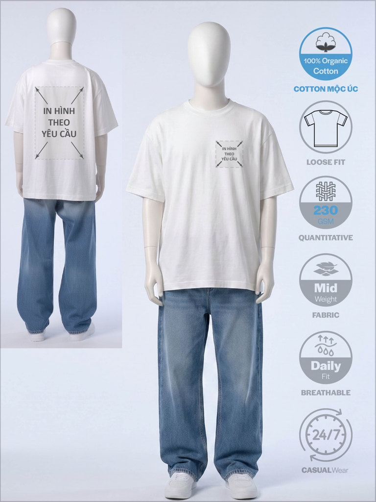 SỈ PHÔI ÁO TRẮNG+IN PHOM OVERSIZED - FIT TEE [COTTON MỘC ÚC]_IN 2 MẶT