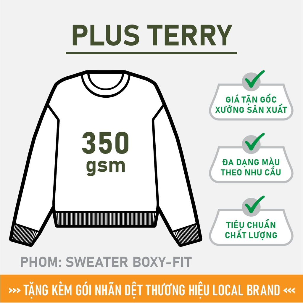 GIA CÔNG PHÔI ÁO SWEATER TRƠN [PLUS TERRY] PHOM OVERSIZED BOXY-FIT_MÀU THEO YÊU CẦU