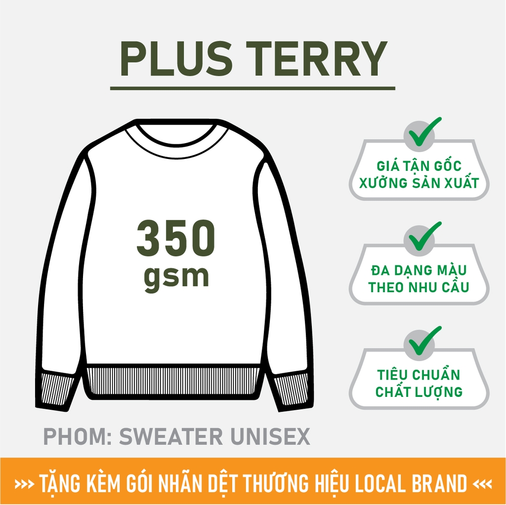 GIA CÔNG PHÔI ÁO SWEATER TRƠN [PLUS TERRY] PHOM UNISEX BASIC_MÀU THEO YÊU CẦU