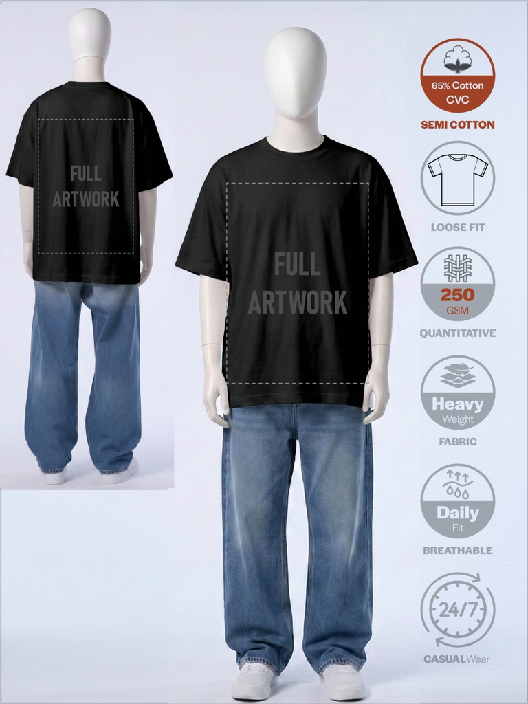 SỈ ÁO IN FULL ARTWORK (40 X 55CM): OVERSIZED-FIT [SEMI COTTON] _ MÀU ĐEN