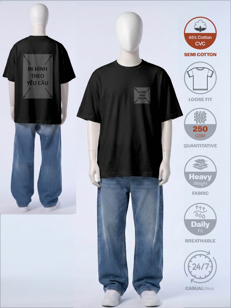 SỈ PHÔI ÁO ĐEN+IN PHOM OVERSIZED - FIT TEE [SEMI COTTON]_IN 2 MẶT