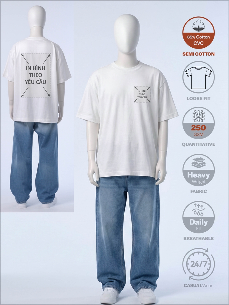 SỈ PHÔI ÁO TRẮNG+IN PHOM OVERSIZED - FIT TEE [SEMI COTTON]_IN 2 MẶT
