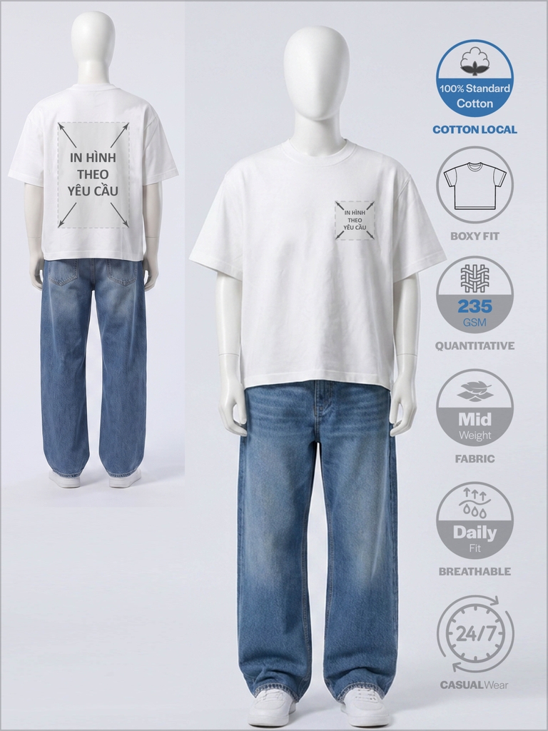 SỈ ÁO IN 2 MẶT: BOXY-FIT UNISEX [COTTON MỘC LOCAL] _ MÀU TRẮNG