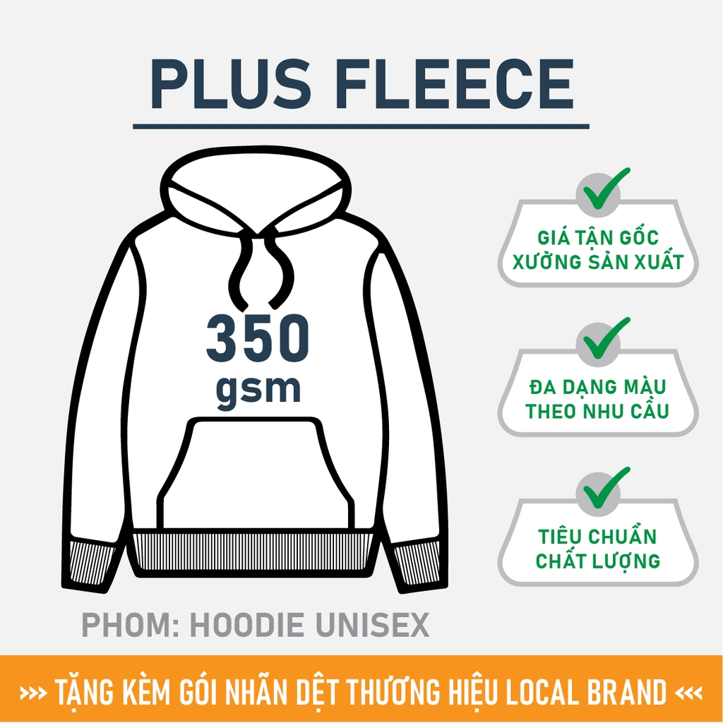 GIA CÔNG PHÔI ÁO HOODIE TRƠN [PLUS FLEECE] PHOM UNISEX BASIC_MÀU THEO YÊU CẦU