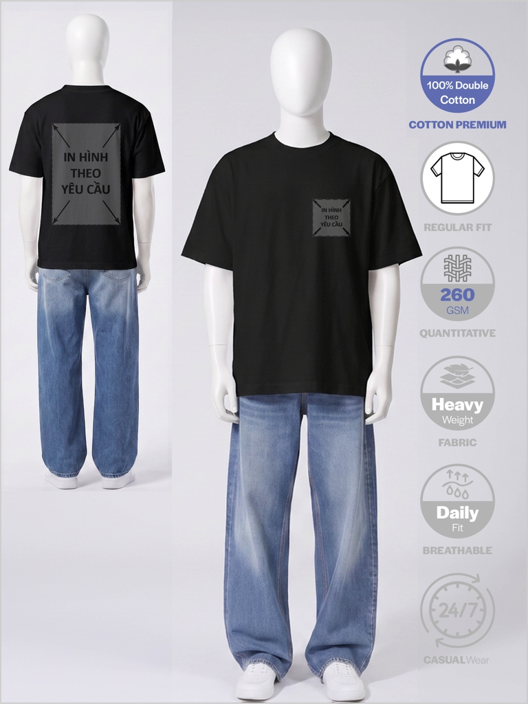 SỈ PHÔI ÁO ĐEN+IN PHOM REGULAR - FIT UNISEX TEE [COTTON PREMIUM]_IN 2 MẶT