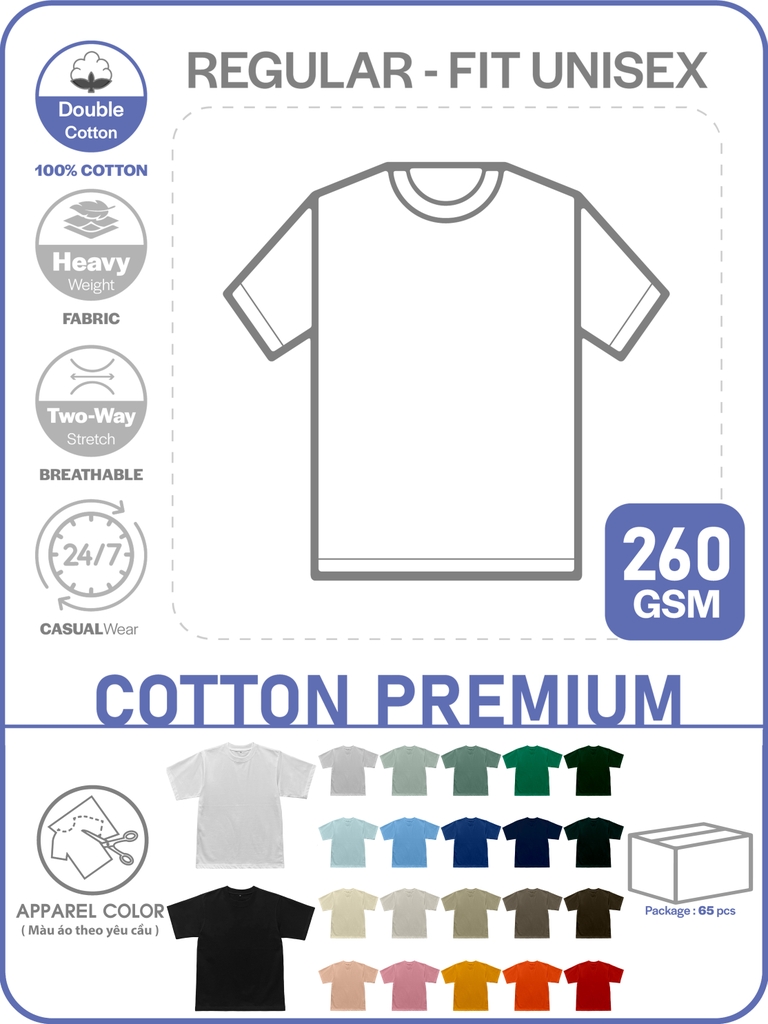 GIA CÔNG PHÔI ÁO THUN PHOM REGULAR - FIT UNISEX TEE [COTTON PREMIUM]_MÀU THEO YÊU CẦU