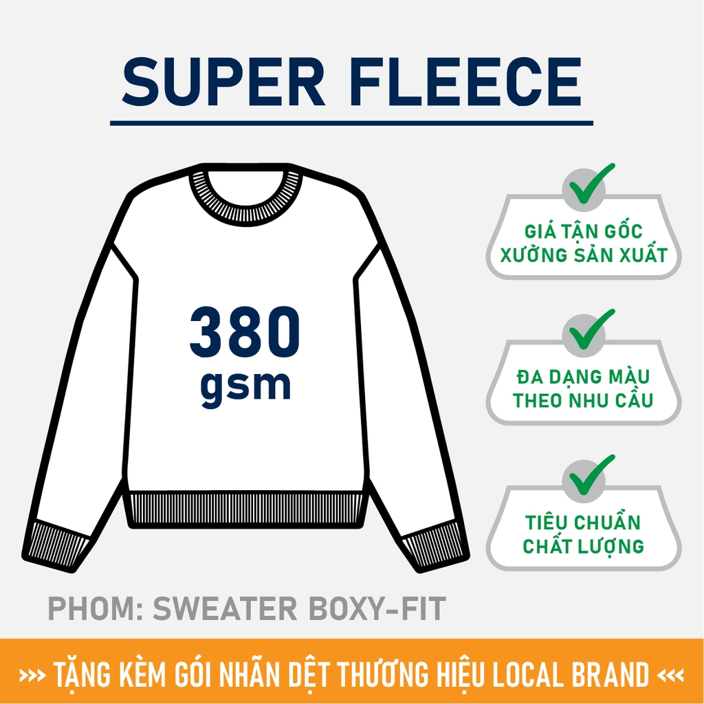 GIA CÔNG PHÔI ÁO SWEATER TRƠN [SUPER FLEECE] PHOM OVERSIZED BOXY-FIT_MÀU THEO YÊU CẦU