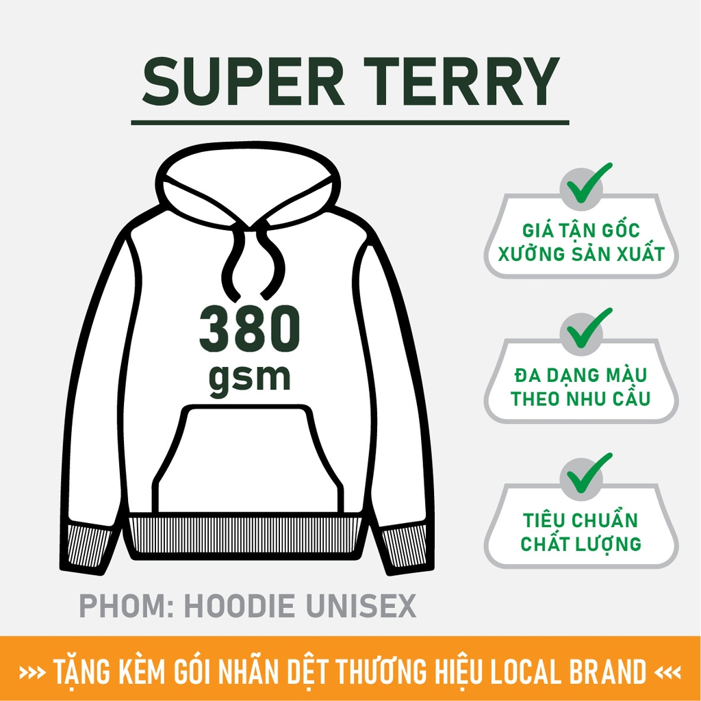 GIA CÔNG PHÔI ÁO HOODIE TRƠN [SUPER TERRY] PHOM UNISEX BASIC_MÀU THEO YÊU CẦU