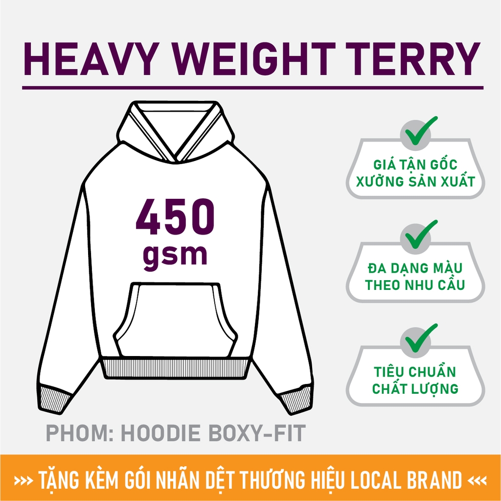 GIA CÔNG PHÔI ÁO HOODIE TRƠN [HEAVY WEIGHT TERRY] PHOM OVERSIZED BOXY-FIT_MÀU THEO YÊU CẦU