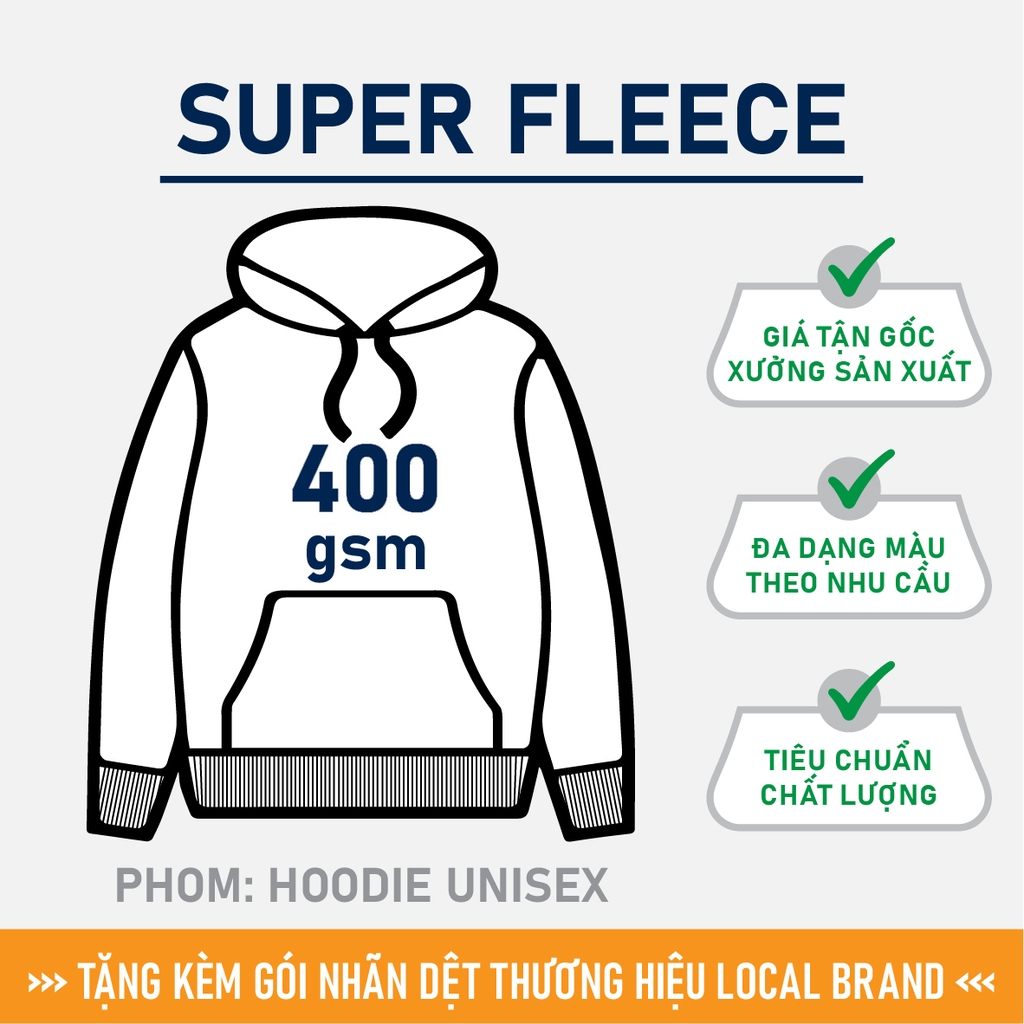 GIA CÔNG PHÔI ÁO HOODIE TRƠN [SUPER FLEECE] PHOM UNISEX BASIC_MÀU THEO YÊU CẦU