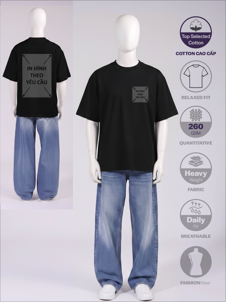 SỈ ÁO IN 2 MẶT: LOOSE - FIT UNISEX [COTTON CAO CẤP] _ MÀU ĐEN