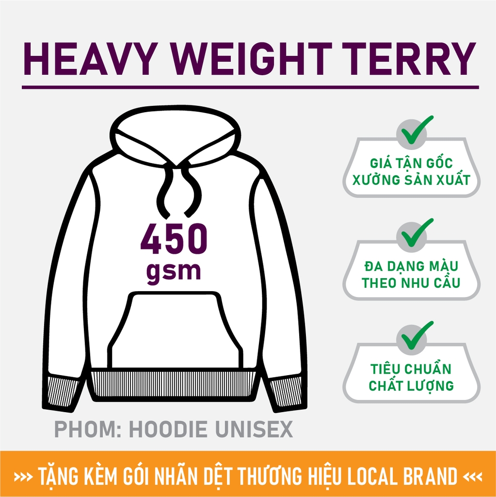 GIA CÔNG PHÔI ÁO HOODIE TRƠN [HEAVY WEIGHT TERRY] PHOM UNISEX BASIC_MÀU THEO YÊU CẦU