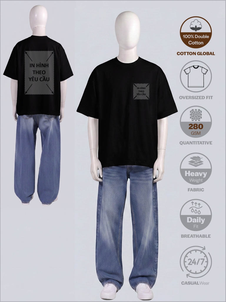 SỈ ÁO IN 2 MẶT: REGULAR OVERSIZED [COTTON GLOBAL] _ MÀU ĐEN