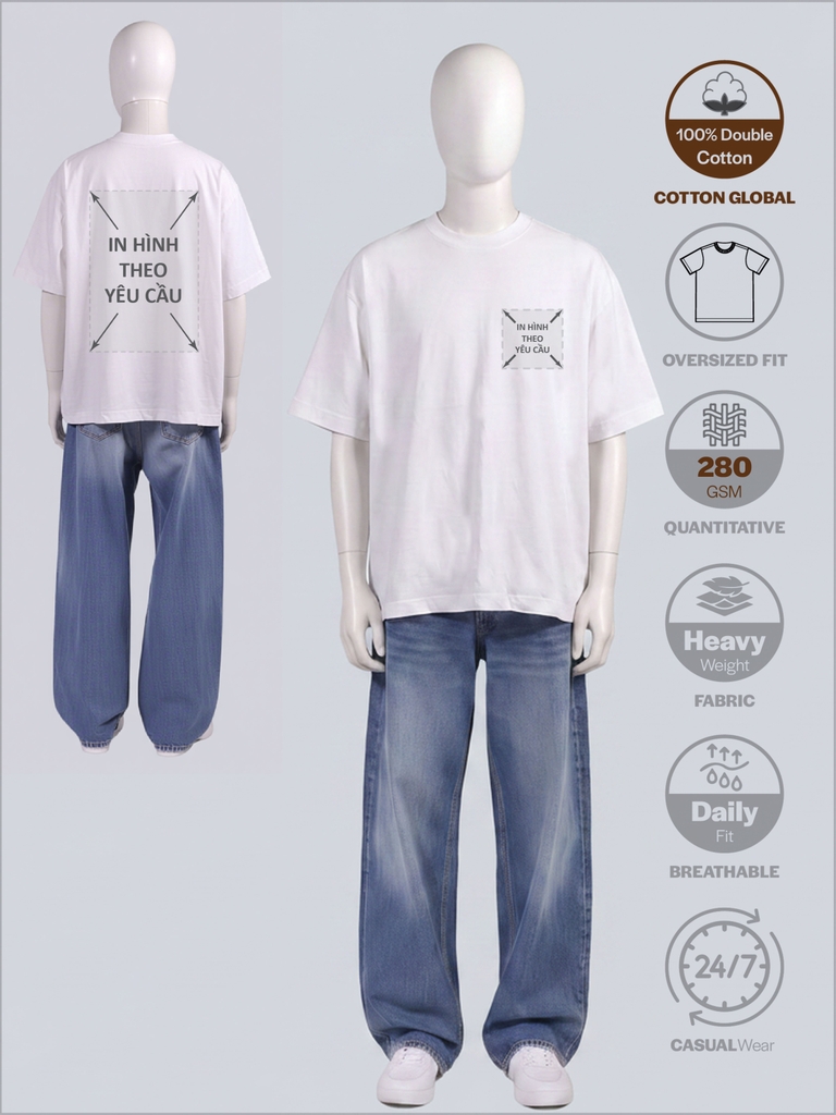 SỈ ÁO IN 2 MẶT: REGULAR OVERSIZED [COTTON GLOBAL] _ MÀU TRẮNG