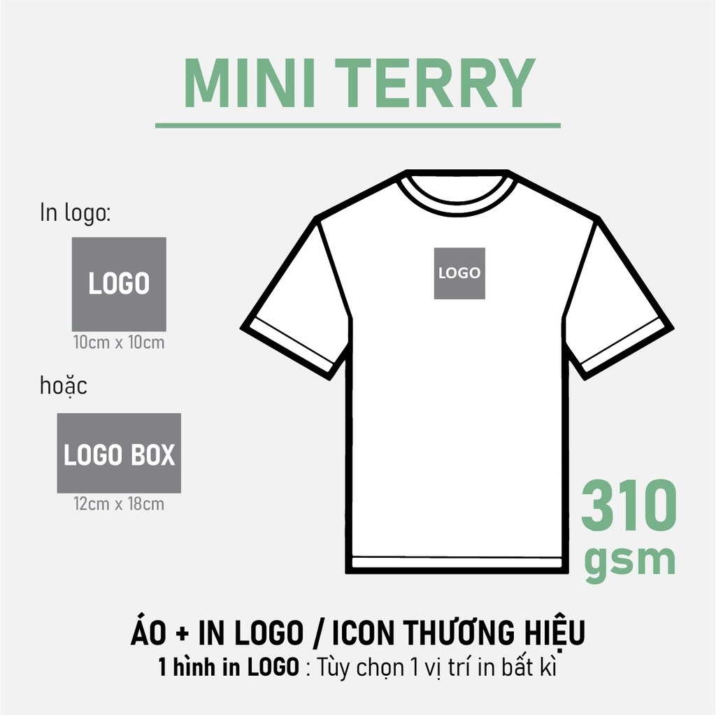 SỈ PHÔI ÁO+IN [MINI TERRY] PHOM UNISEX TEE_IN LOGO (10 X 10CM)