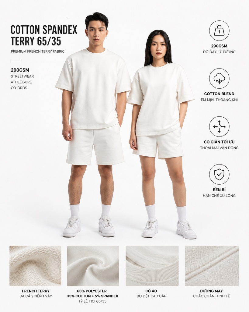 ÁO QUẦN THUN 290GSM NAM NỮ SET BỘ PHOM RỘNG  COTTON SPANDEX TERRY UNISEX FIT BY THENEWCOTTON