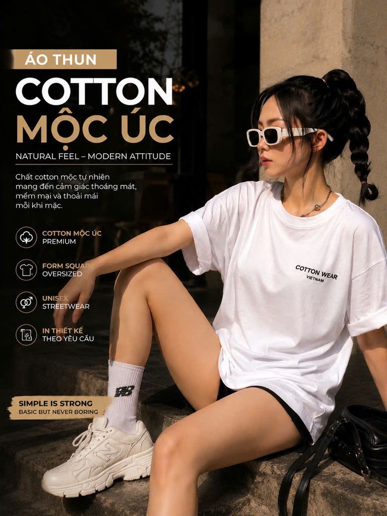ÁO THUN 230GSM PHOM VUÔNG DÁNG RỘNG COTTON MỘC ÚC LOOSE FIT UNISEX SQUARE BOX TEE