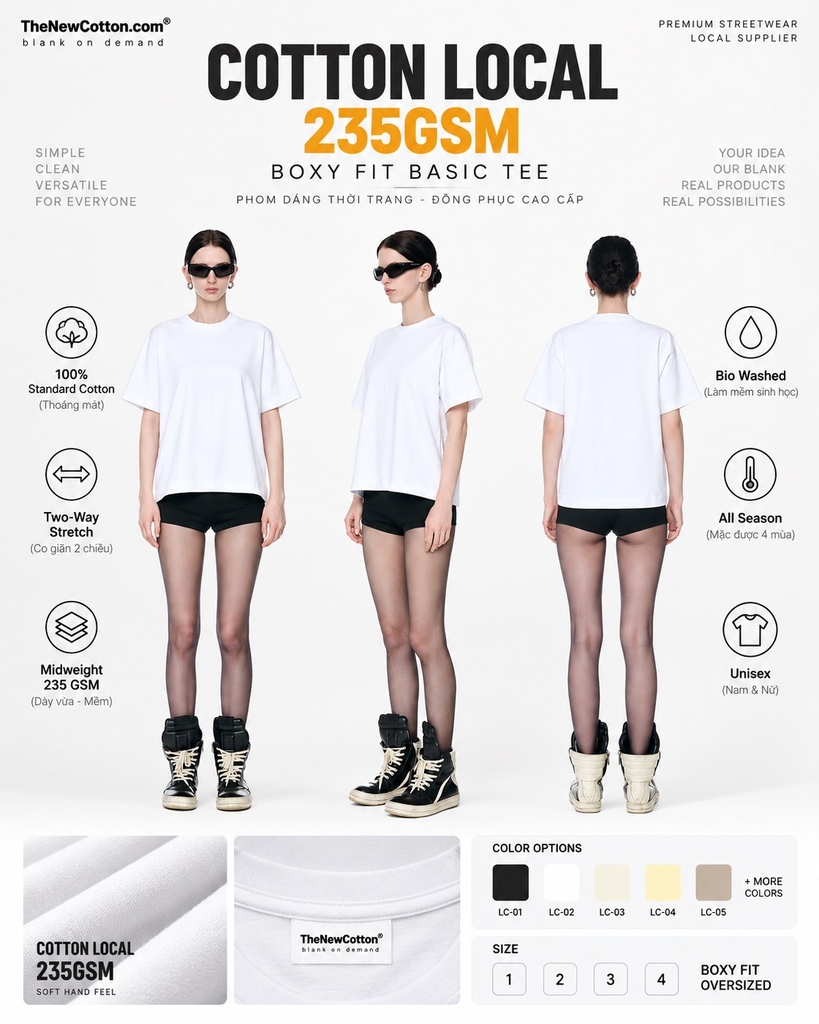 ÁO THUN 235GSM NAM NỮ PHOM VUÔNG DÁNG RỘNG COTTON MỘC LOCAL BRAND BOXY FIT