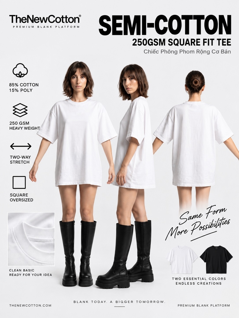 Áo Thun Semi-Cotton 250GSM Square Fit Tee Chiếc Phông Phom Rộng Cơ Bản