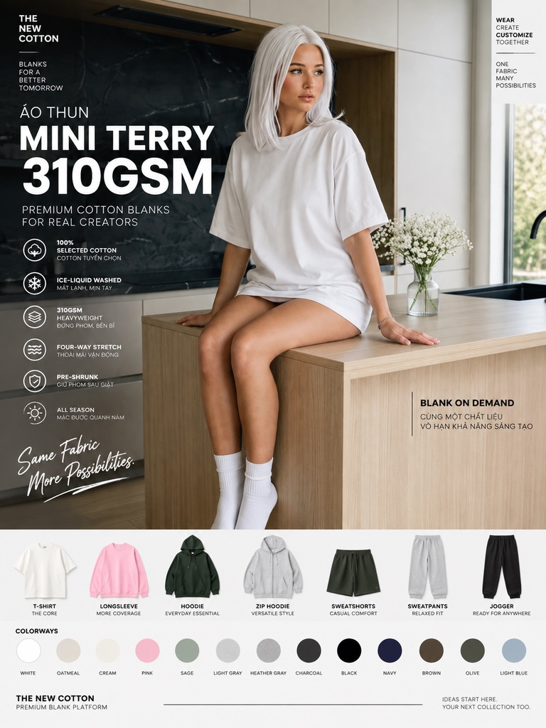 ÁO THUN 310GSM NAM NỮ PHOM TAY LỠ K-STREETWEAR COTTON DÀY MINI TERRY REGULAR OVERSIZED LOOKBOOK 4