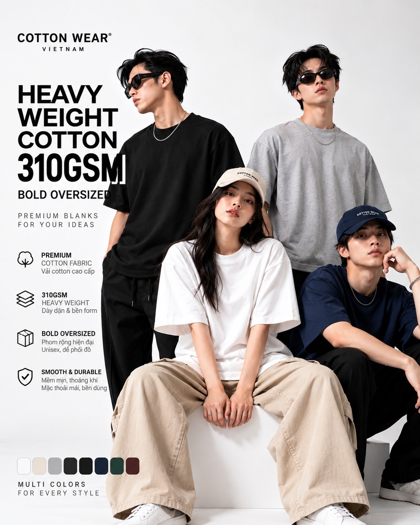 ÁO THUN BOLD OVERSIZED 310GSM NAM NỮ  ULTRA HEAVY WEIGHT COTTON SIÊU DÀY