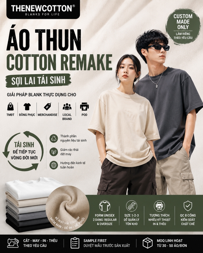 Áo Thun Cotton Remake Sợi Lai Tái Sinh  Giải Pháp Đồng Phục Unisex & TMĐT  TheNewCotton