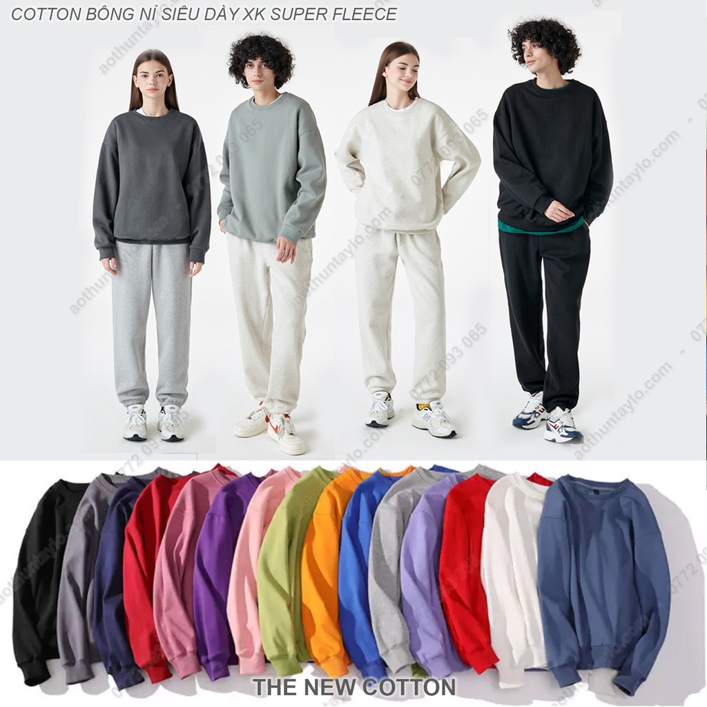 Xưởng May Chuyên Sỉ Áo Tay Dài Phôi Trơn x Vải Thun Bông XK Cotton Siêu Dày Super Fleece (Sweater)