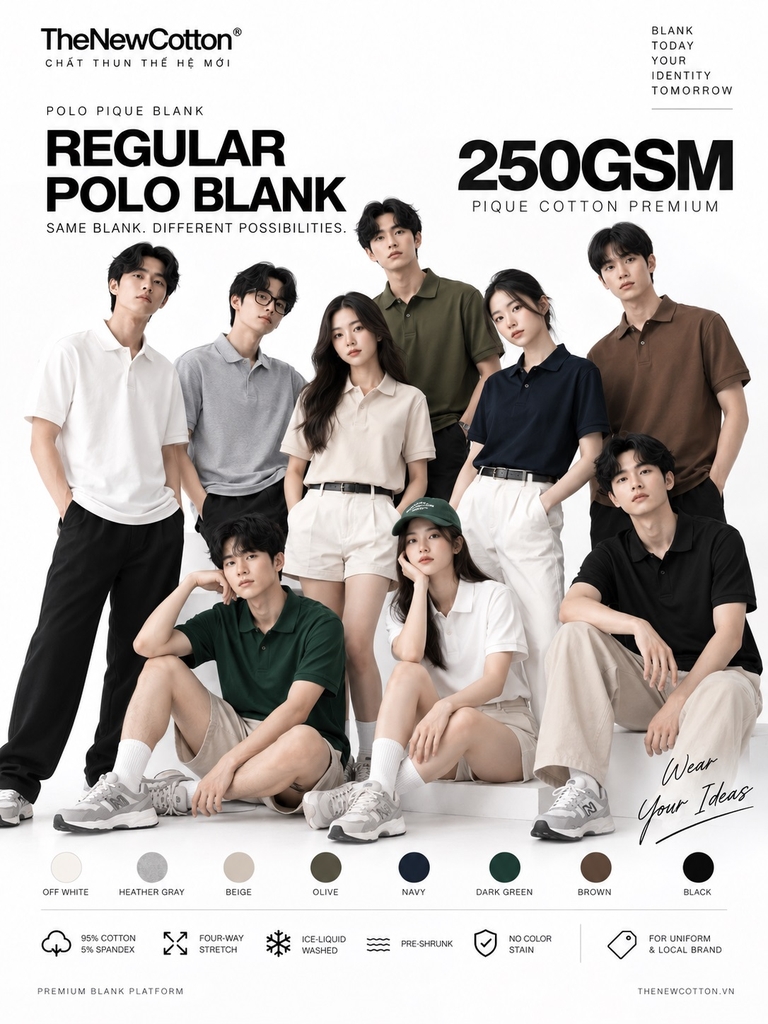 ĐỒNG PHỤC ÁO THUN CỔ BẺ 250GSM NAM NỮ  COTTON PIQUE POLO REGUALR FIT 1