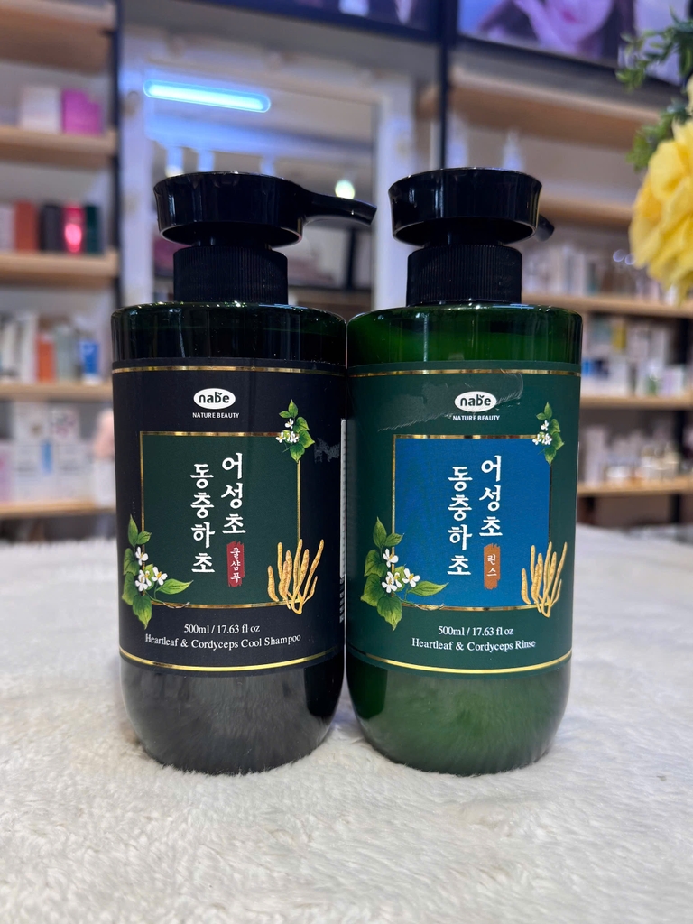 Cặp Dầu Gội Xả Đông Trùng Hạ Thảo, Phục Hồi Tóc Nature Beauty Heartleaf & Cordyceps Cool (có VAT)