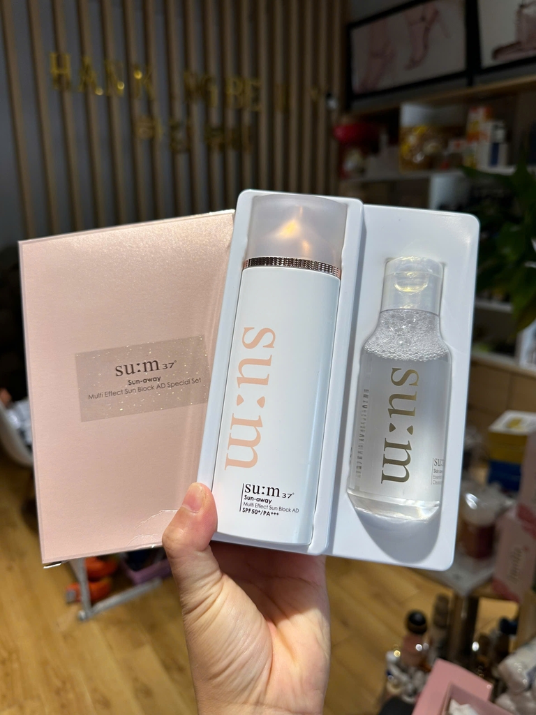 Set Kem Chống Nắng Dưỡng Trắng, Nâng Tone, Kiềm Dầu SUM37 Sun-Away Multi Effect Sun Block AD Spcical Set 100ml